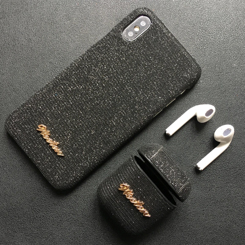 Роскошный блестящий чехол для iPhone X 7 8 6 6S Plus XS Max XR чехол Блестящий Bluetooth беспроводной ушной чехол для телефона для AirPods
