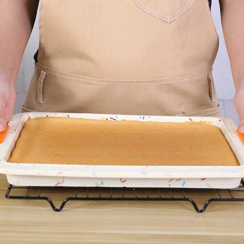 Kitchen With Handle Bread Pastry Non Stick Home Anti Scald Soft Bakeware Restaurant Silicone Cake Mold Rectangle Baking Tool |