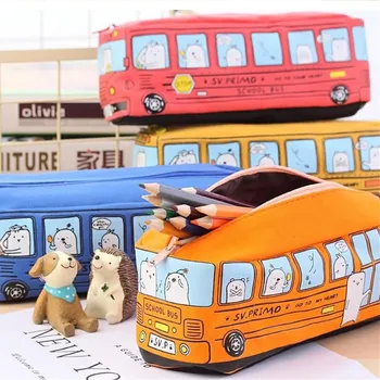 

students Kids Cats School Bus pencil case bag office stationery bag