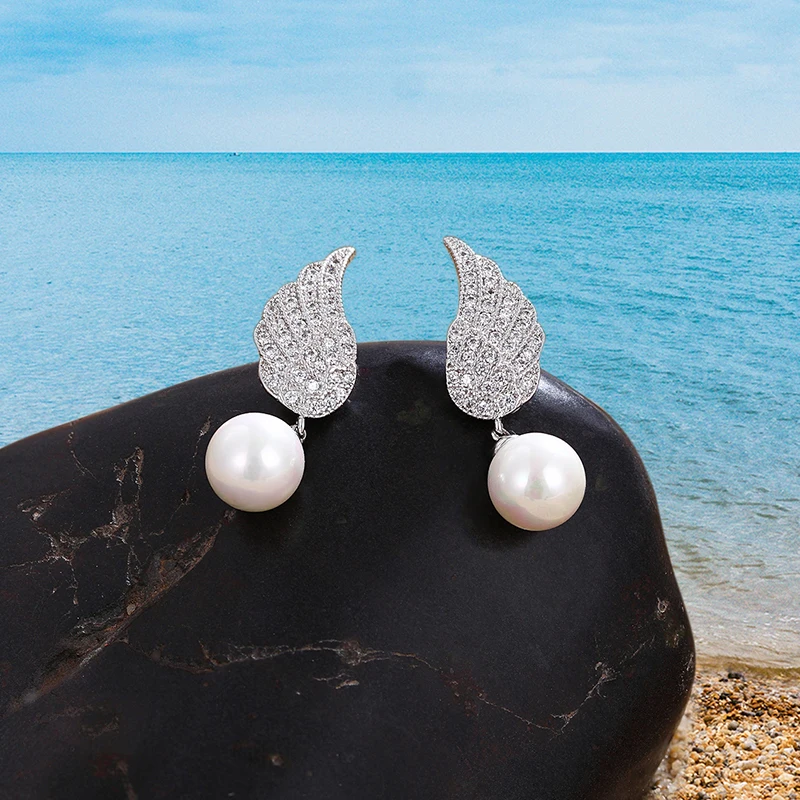 Новые жемчужные серьги-гвоздики со стразами и крыльями ангела, блестящие свадебные Винтажные Ювелирные украшения, подарки для женщин, серьги с кристаллами