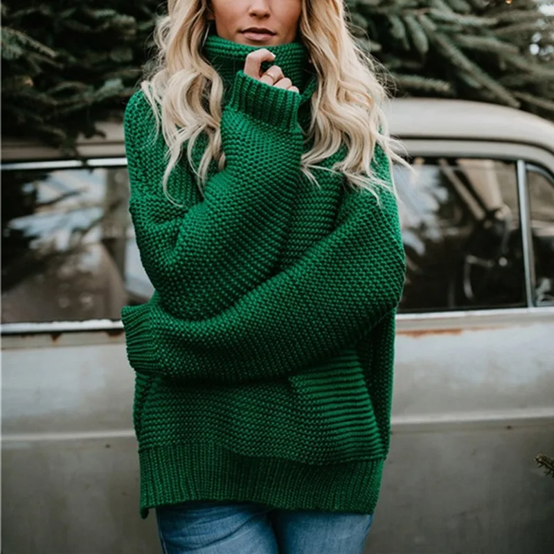 

2019 Autumn Winter Women Thick Sweater Turtleneck Pulloveres Knitted Solid Color Cotton Casual Female Tops Sweaters AEHQ0148