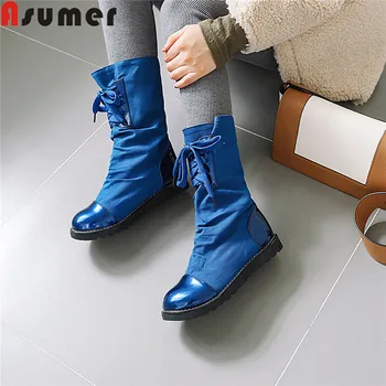 

ASUMER big size 34-43 fashion ankle boots for women round toe slip on flat with ladies boots comfortable autumn winter boots