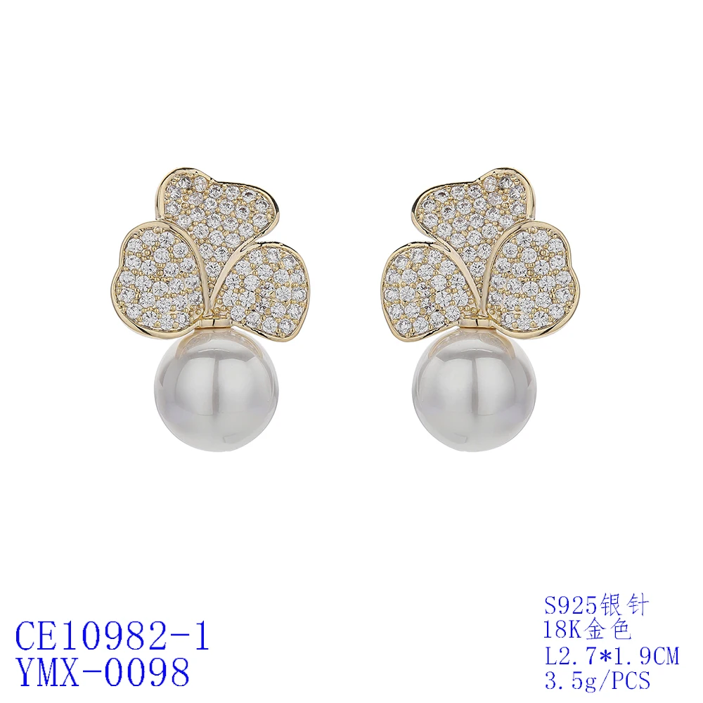 Pearl Cubic Zircon Drop Earrings for Wedding, Crystals Flower Earring for Bride, Women Girl Gift CE10982