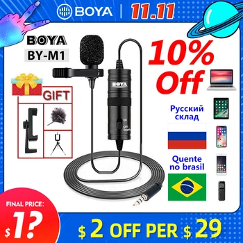 

Microphone BOYA BY-M1 6m Clip-on Lavalier Mini Audio 3.5mm Collar Condenser Lapel Mic for recording Canon / iPhone DSLR Cameras