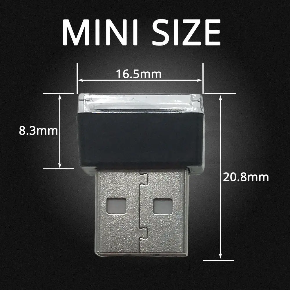 Hviero Car USB LED Atmosphere Lights Decorative Lamp Auto Emergency Lighting Universal PC Portable Plug and Play Red Blue White Pink