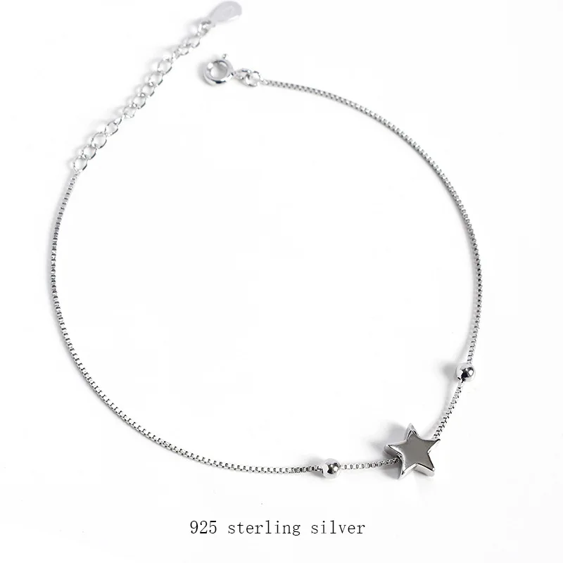 

S925 Fine Silver Star Anklet Korean-style INS Simple-Style Women's Five-pointed Star Foot Ornaments Students Versatile Fashion P