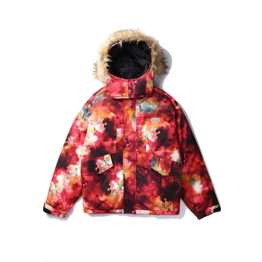 GONTHWID Galaxy Cotton Padded Removable Fur Hooded Parkas Coats Winter Fashion Thick Warm Parka Jackets Streetwear Hip Hop Tops - Цвет: Red