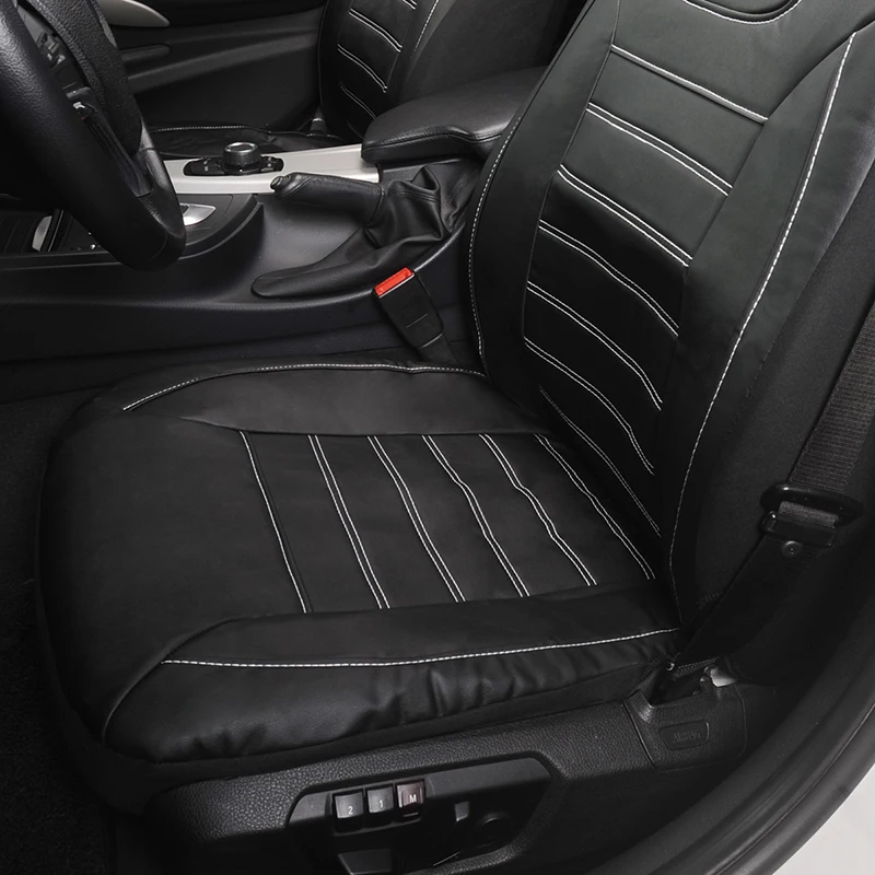 Online AUTOYOUTH fundas de asiento de cuero pu suaves de lujo bolsa de aire Compatible con ajuste Universal para todo el coche SUV camión Protector de asiento de coche negro