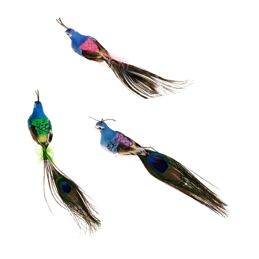 3 x Creative Decor Gifts Foam Peacock Birds Statue Fancy Handcraft Home Garden Ornaments