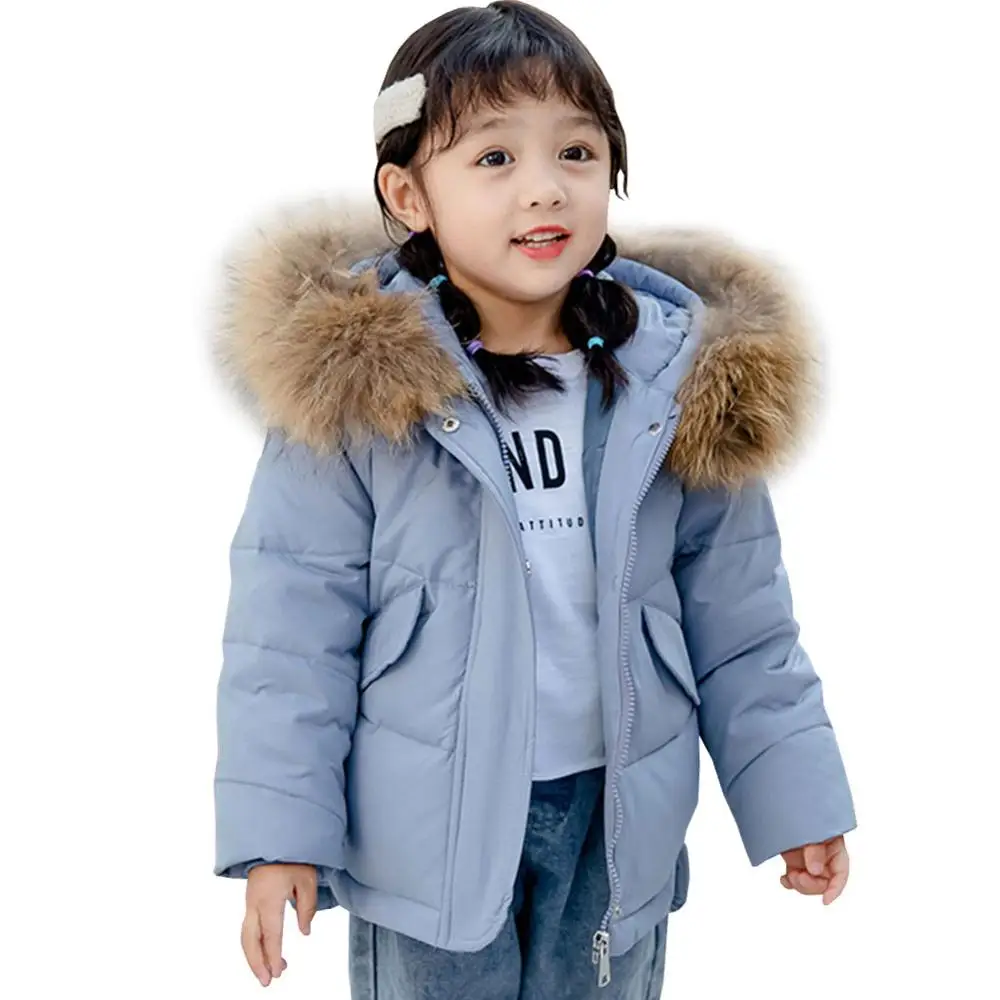 

Baby Girls Down Coat Winter Kids Clothes Solid Fur Hooded Baby Thick Warm Coat Cute White Duck Down Outerwear for Children