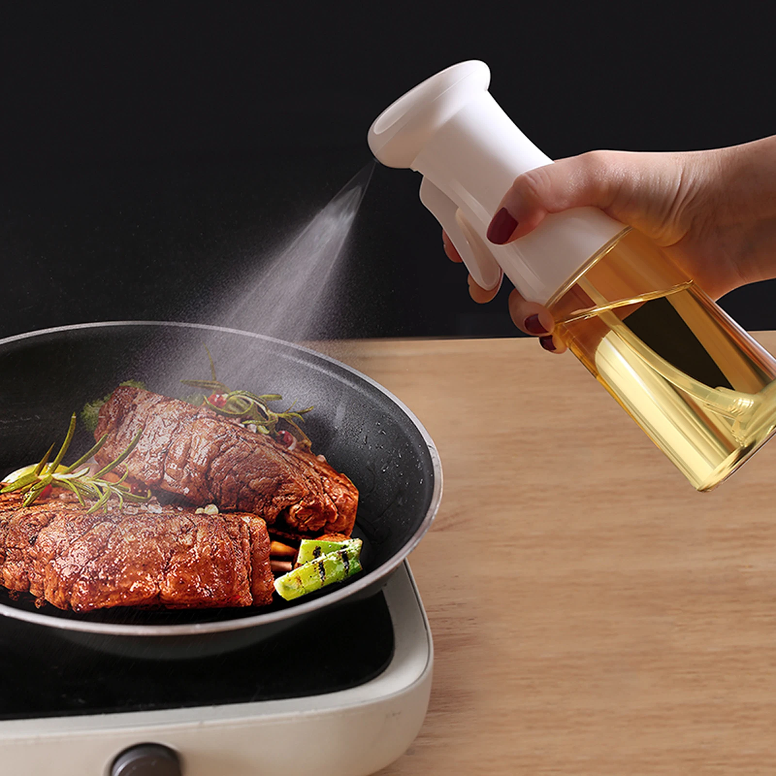Home Portable Oil Spray Bottle Transparent Liquid Dispenser For Vinegar Black/White Kitchen BBQ Tools 210ML |