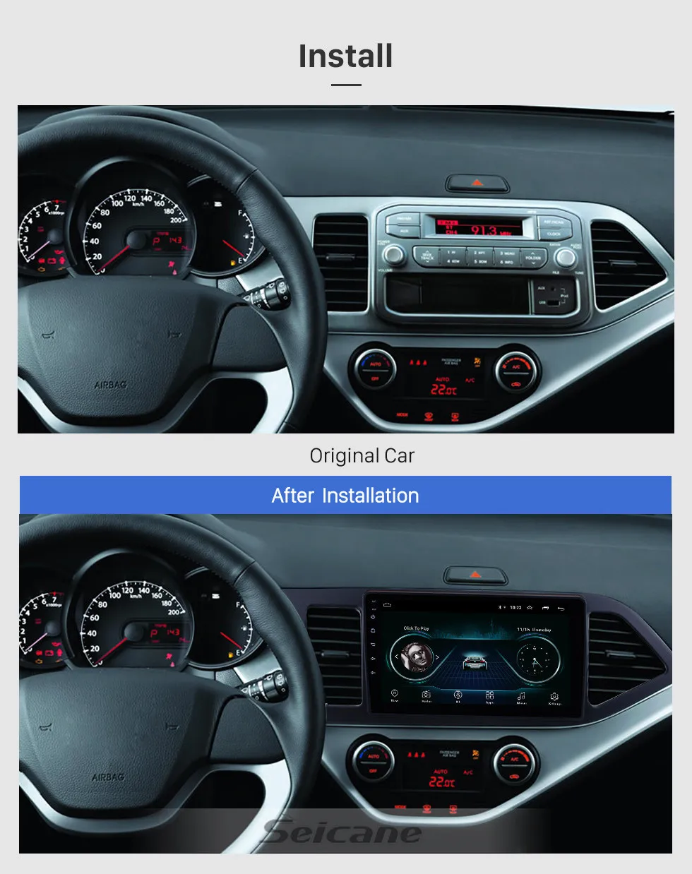 Seicane gps радио для 2011-2014 KIA PICANTO Android 8,1 Morning HD 1024*600 сенсорный экран навигация по Bluetooth системе Зеркало Ссылка