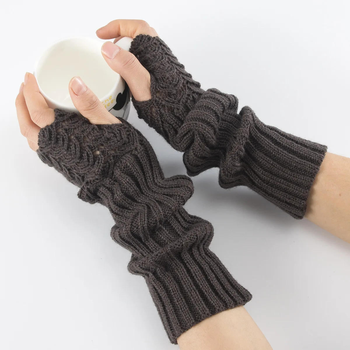 Fashion Women Knitted Fingerless Winter Gloves Arm Warmers Soft Warm Mitten Long Gloves