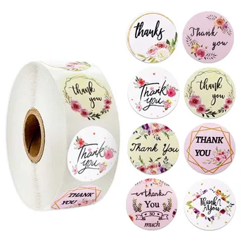 

500 Pcs/Roll Round Thank You Stickers Seal Labels with 8 Flower Pattern Stickers Labels for Scrapbooking Stationery Stickers