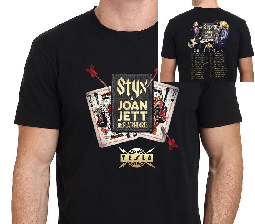 New STYX &ampamp Joan Jett Tesla Tour 2019 T-Shirt Man Size S-to-XXL | Мужская одежда
