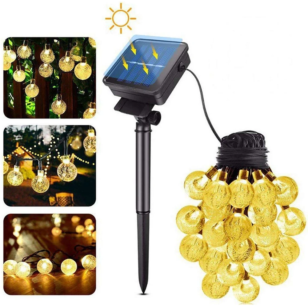 Bombillas LED solares de cristal para exteriores, guirnalda de luces impermeables para jard铆n, patio, hogar, boda, decoraci贸n de Navidad, 20/30/50 LED