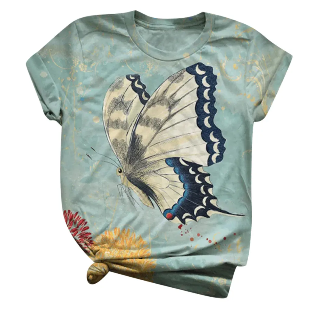 Женская футболка с круглым вырезом коротким рукавом и 3D принтом