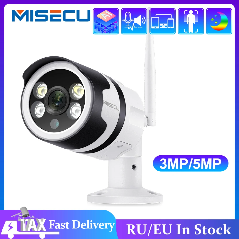 MISECU 3MP 5MP Wireless AI IP Camera Two-way Audio Outdoor Waterproof Color Night Human Detect Video Surveillance Camera iCsee