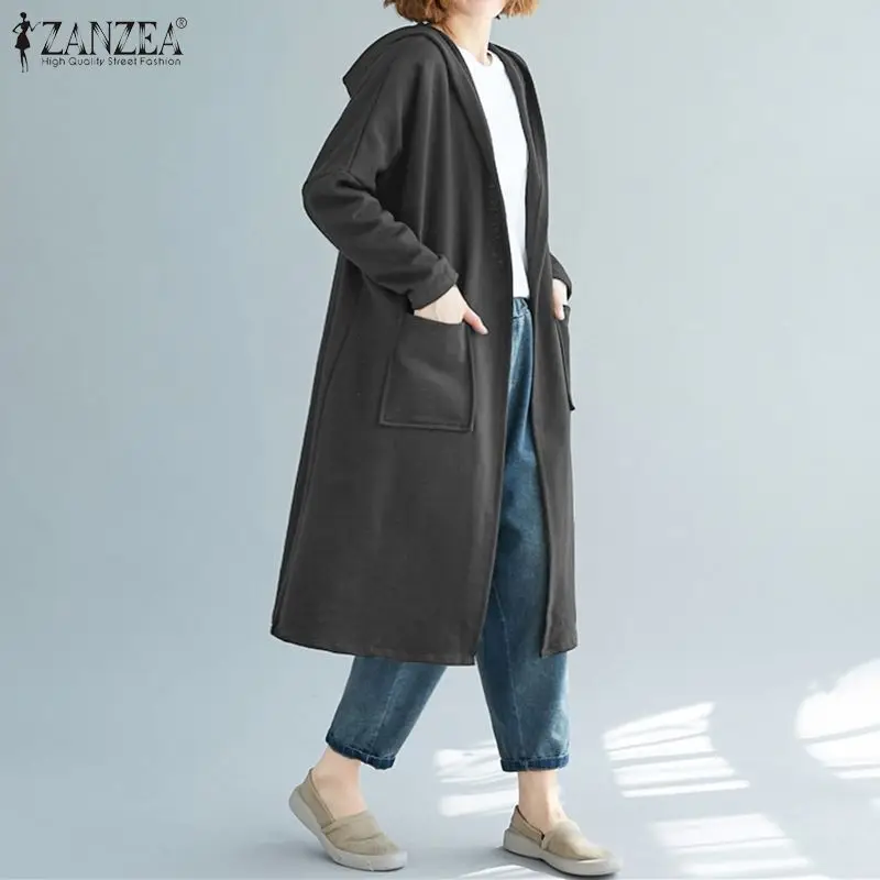 ZANZEA, женские толстовки, толстовка,, модная, с длинным рукавом, с капюшоном, повседневная, однотонная, свободная, Sudaderas, негабаритная, с капюшоном, женская одежда