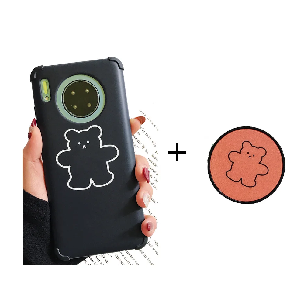 Black with Orange Силиконовый чехол с милым медведем для huawei P30 P20 mate 30 Pro, чехол для huawei Honor 9X20 Pro Nova 3 4 5 Pro Coque - Цвет: Black with Orange