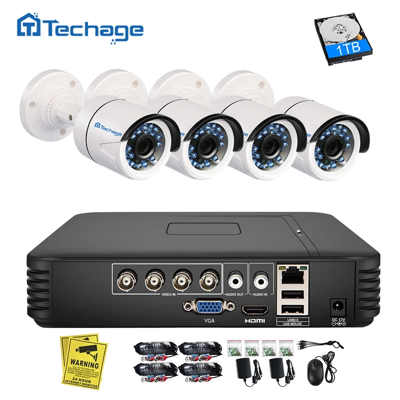 Techage 4CH 1080N AHD DVR Kit 720P CCTV System 1MP IR Night Vision Indoor Outdoor Camera Video Secu - 32812237604