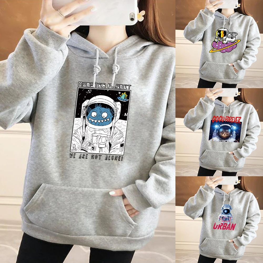 

Womens Sweater Hoodie Student Couple Pullover Harajuku Astronaut Print Autumn and Winter Clothing Suit Shirt 2021Womens Jacket