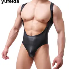 Yufeida Мужское нижнее белье без рукавов боди сексуальный комбинезон из искусственной кожи мужские трусы разоблачение груди борцовское трико купальник
