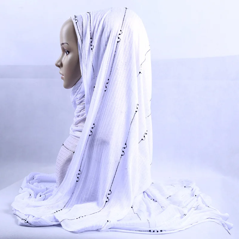 white 200x120 см KASHKHA брендовый вязанный Длинный Шарф чешские Стразы мусульманские хиджаб платок роскошные бриллианты в полоску завязанные головные уборы - Цвет: white