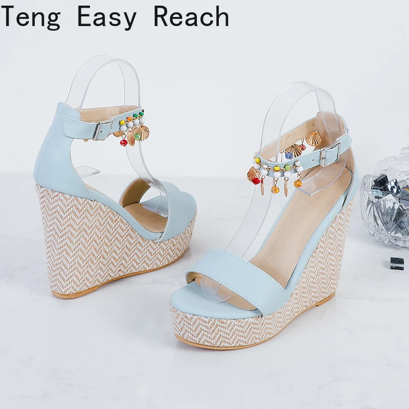 

Fashion Ladies High Heels Sandals Ankle Buckle Wedge Platform Sandals Women Summer Sexy Peep Toe Women Sandals blue Pink beige