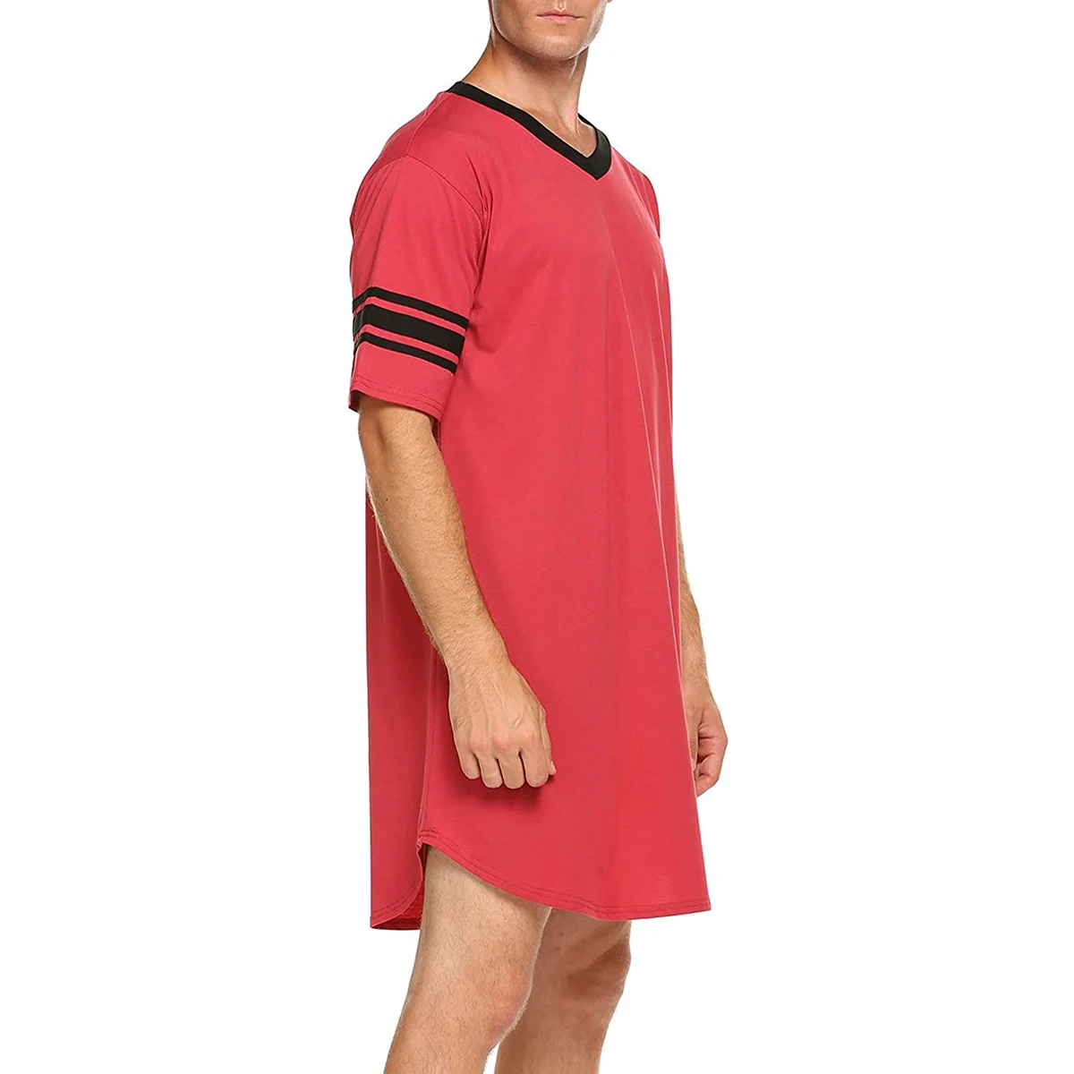 Men Cotton Nightshirt Sleep Tops Short Sleeve V-neck Soft Loose Nightwear Sleepwear Casual Homewear Summer Male Nightdress Mens Nightdress