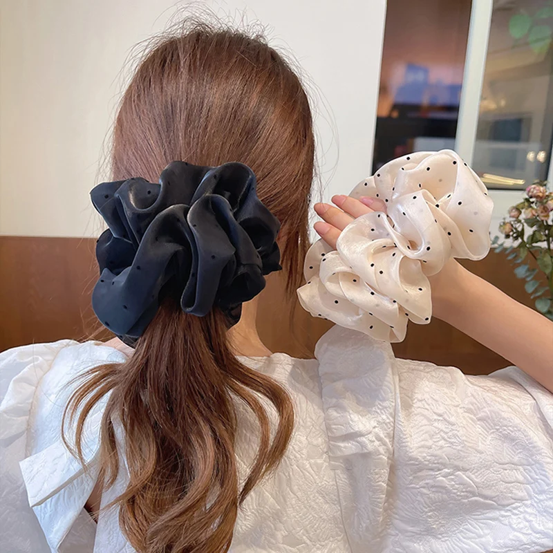 ladies headband Oversized Scrunchie Korea Large Organza Dot Hair Scrunchies Women Elastic Hair Bands Headwear Chiffon Ponytail Holder Hair Rope hairclips