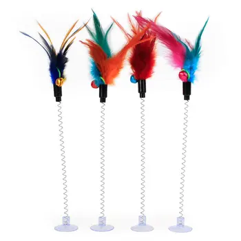 

Cat Interactive Bird Feather Toy With Spring Sucker Cup Kitten Dog Catcher Teaser Wand Stick Training Playing Scratch Supplies