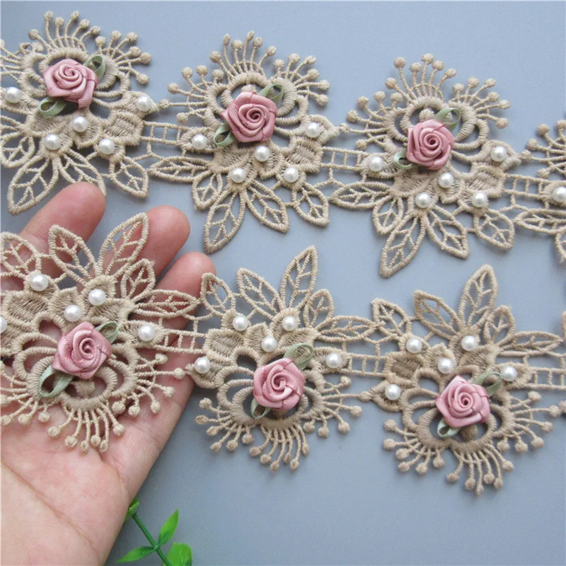 Gold Pearl Eyelash Flower Lace Trimming Embroidered Lace Ribbon Fabric Sewing Craft For Costume Clothes Decoration 5x 7cm*5cm lace fabric,lace ribbon,lace garment accessories,lace sewing supplies,lace decoration,lace accessories,lace sewing accessories