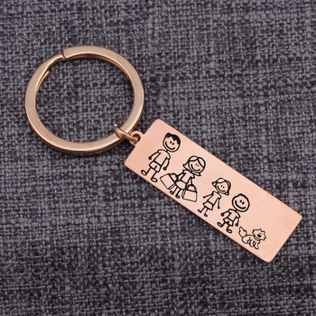 

Stick Figure Family Custom Characters Pendants Rectangle Personalized Happy Family Women Men Gifts Keychain Bag Charm Key Holder