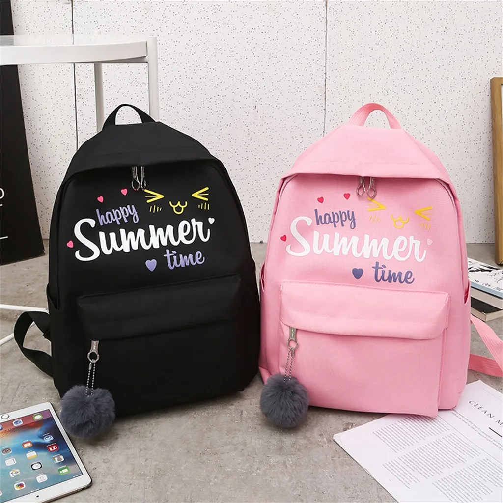 

Fashion Women's Backpack Cartoon Alphabet female backpack Casual Travel 4 Piece Set Student school bags for teenage girls