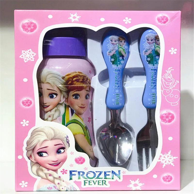 Cartoon Frozen Disney Tableware Set Cartoon Frozen Fork Spoon Water Cup 3 Piece Children's Boutique Set With Gift Box