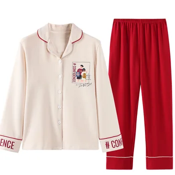 

Winter Warm Womens Pajamas Set Ladies Long Sleeve Cotton Sweet and Lovely Cartoon Summer Men All Cotton Home Wear Suit Plus Size