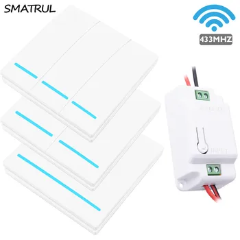 

SMATRUL Wireless Switch 1/2/3 Gang 433Mhz Smart Push Light RF Remote Control 110V 220V Receiver Wall Panel button Ceiling Lamp