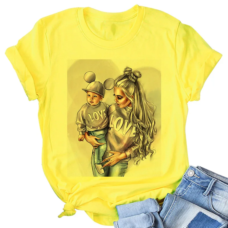 Super Mom yellow T shirt Women Mother's Love Print T-shirt Harajuku Mama TShirt Vogue Tops tee shirt Femme Vogue 2020 new Summer