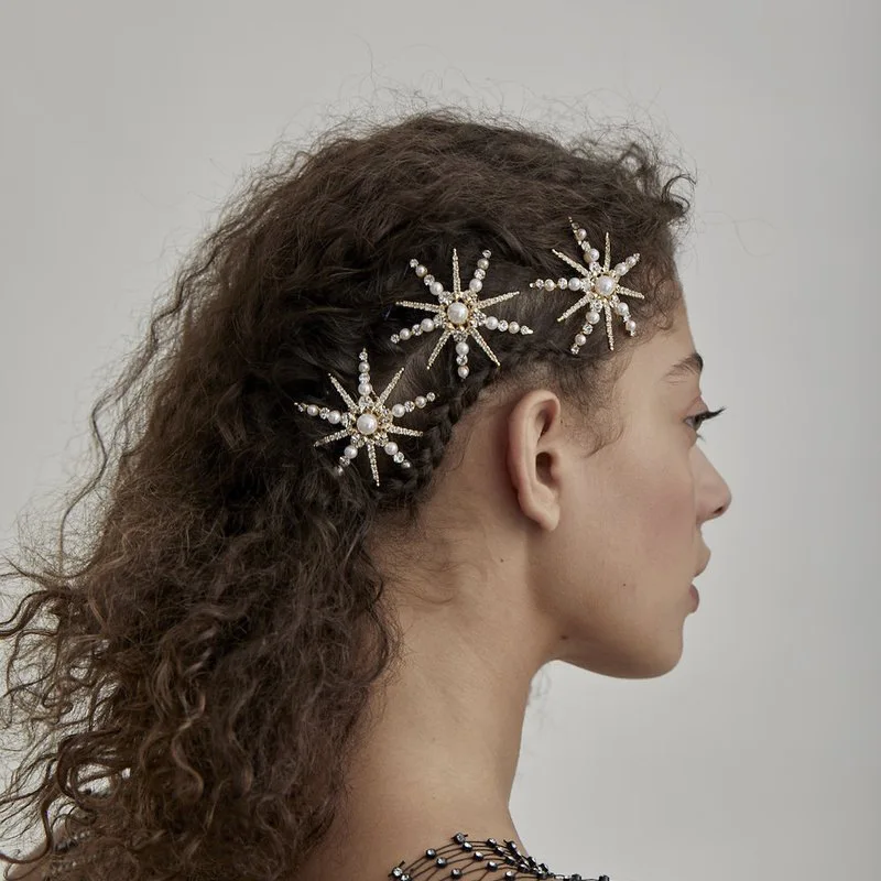 10 Curlies Épingles à Cheveux Flocons de Neige Clair Strass Mariage Tiare Sterne 