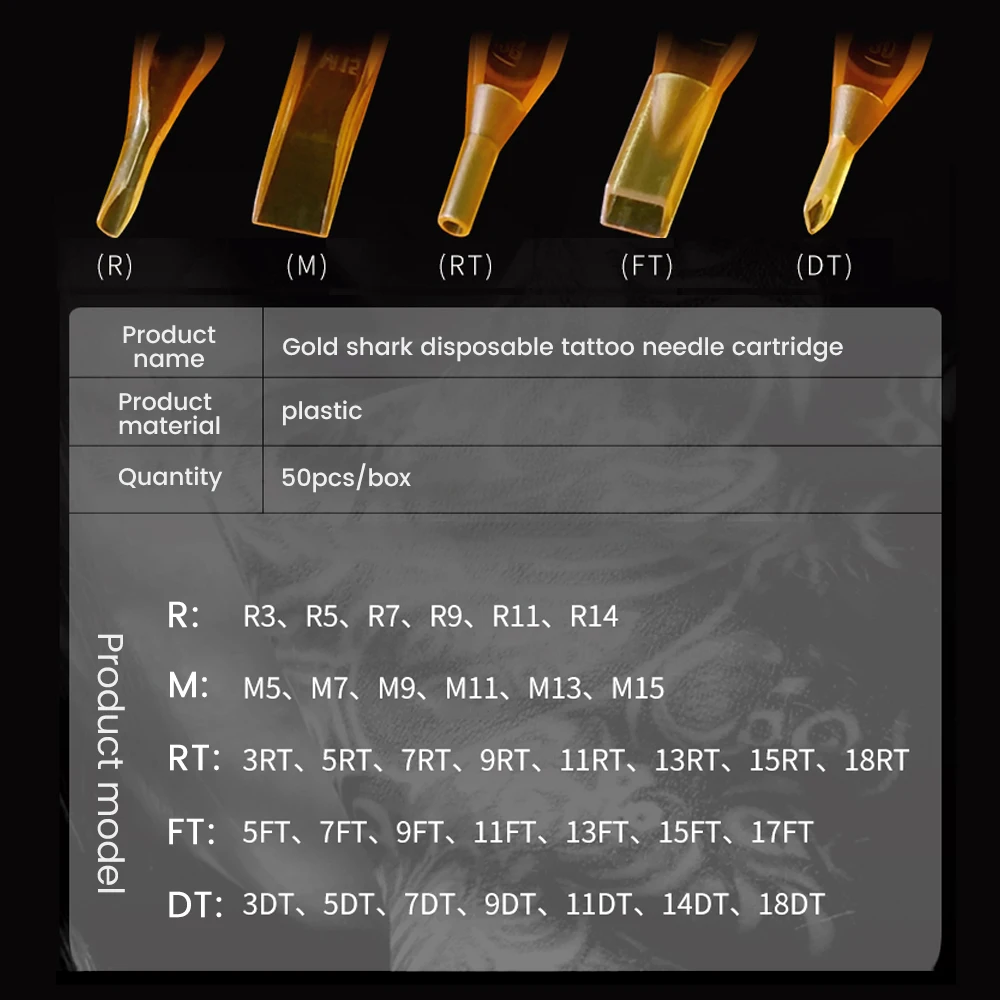 Yellow Disposable Plastic Tattoo Tips 50pcs/Box RT M FT R DT FOR Tattoo Needles