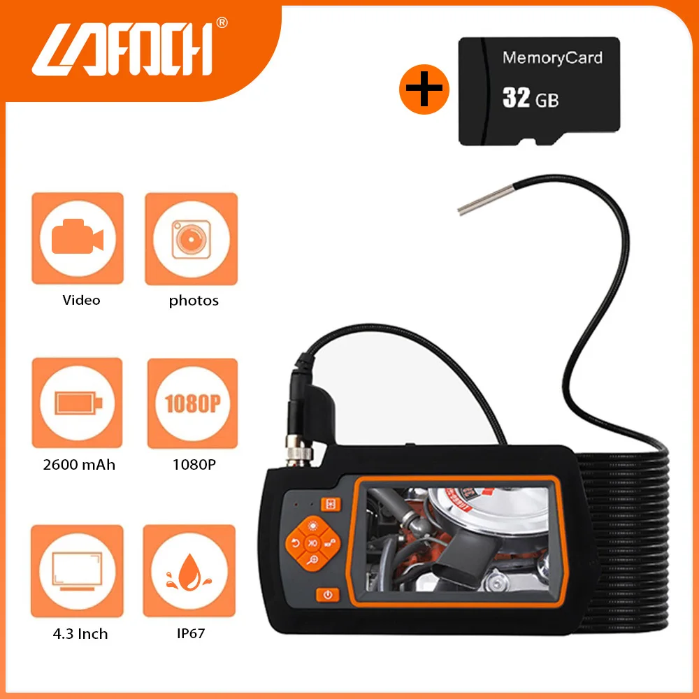 Endoscopio digital Industrial 1080P HD IP67, cámara de inspección a prueba de agua, boroscopio de cámara de tubo de drenaje de motor con tarjeta TF de 32GB
