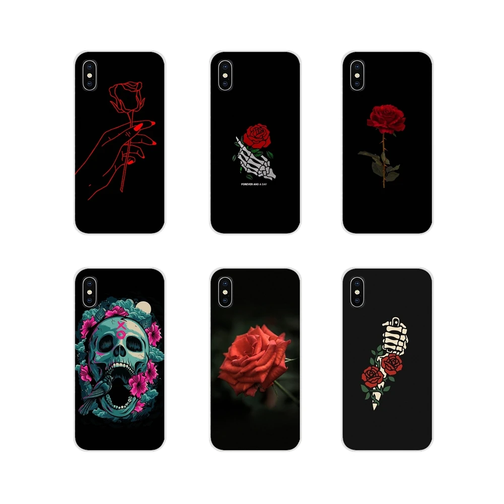 Черный фон череп красная роза искусство силиконовый чехол для Apple iPhone X XR XS 11pro MAX 4S
