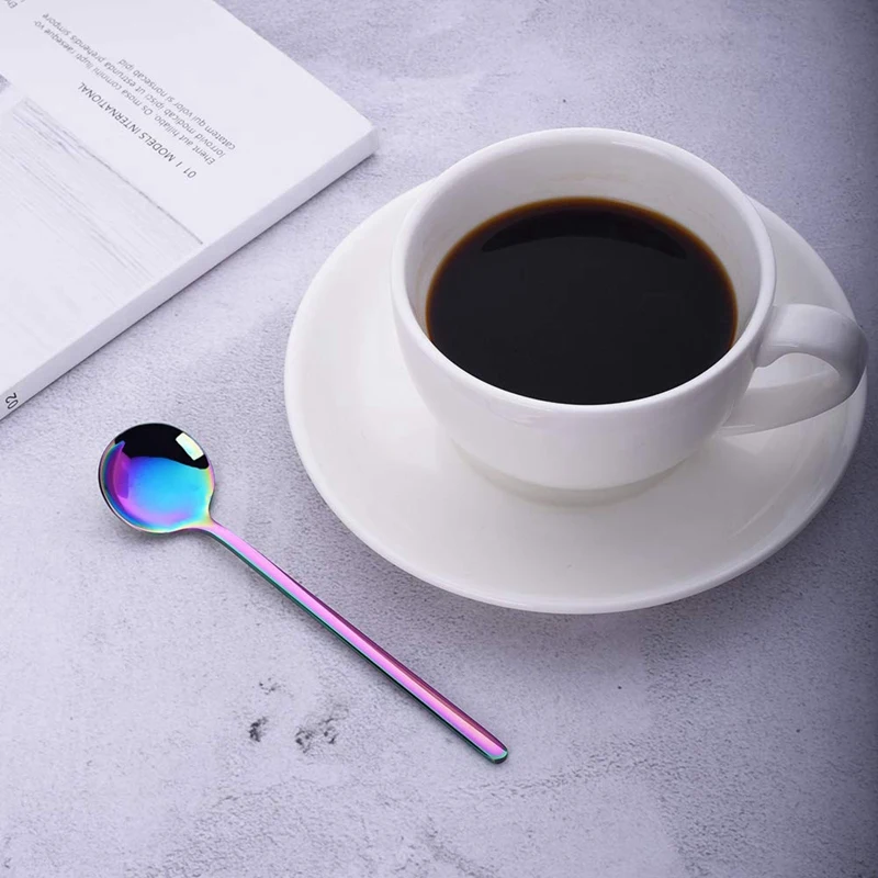 1 Set 8 Pcs Cute Small Coffee Spoons Stainless Steel Rainbow Demitasse Spoons for Tea Spoons Dessert Spoons Cutlery Set