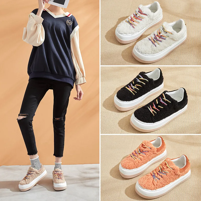 

Women's Shoes Winter Fashion Fur Shoes Wear Plus Velvet Cotton Shoes Muffin Thick-soled Casual Shoes Women Winter Fashion 2019