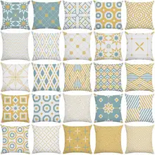 Cushion Cover Yellow Blue Geometry Striped Curve Pillowcase Soft Pillow Case Short Plush Pillow Cover Hotel Garden Throw Pillows
