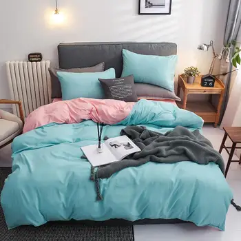

Classic Solid color bedding set bed linen duvet cover sets sheet high quality soft pillowcases king queen gray blue pink red