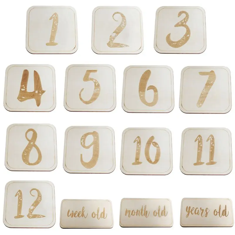 

Baby Full Moon Photography Props Birth Month Week Year Number Birthday Wood Card