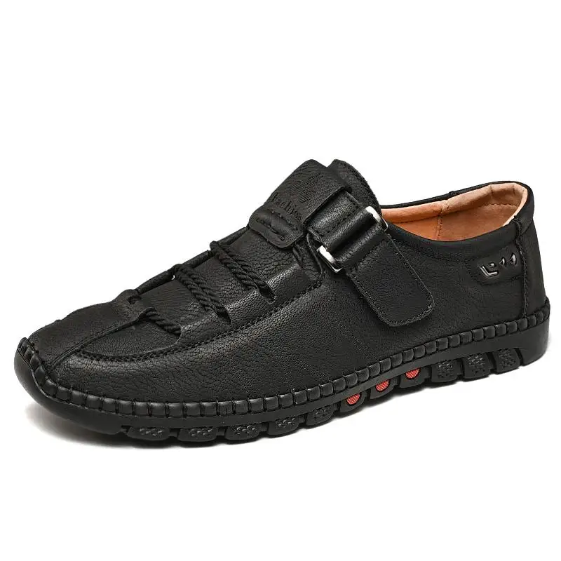 Удобная мужская повседневная обувь; лоферы; Мужская обувь; Качественная кожаная обувь; мужская обувь на плоской подошве; Лидер продаж; мокасины; большие размеры 38-48 - Цвет: black
