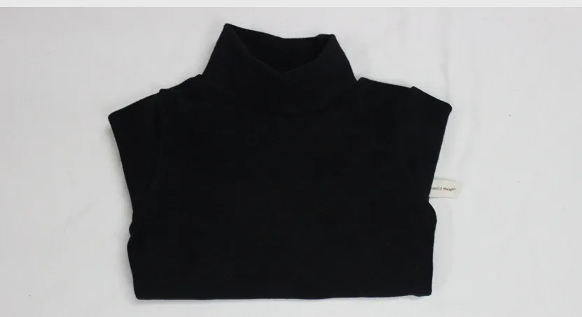 black Children Winter Thicken T shirts Pure Color Turtleneck Tops Korean Style Long Sleeve Baby Boys Girls Warm Elastic Tees 6 colors - Цвет: black